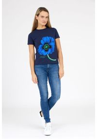 Kenzo - KENZO Granatowy t-shirt damski z niebieskim makiem. Kolor: niebieski