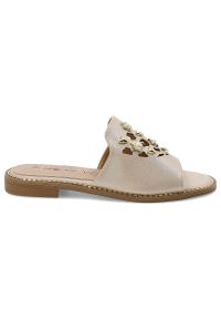 Złote Klapki S.Barski Eleganckie Buty Damskie. Okazja: na spacer, na plażę. Kolor: złoty. Materiał: skóra ekologiczna. Sezon: lato. Styl: elegancki #5