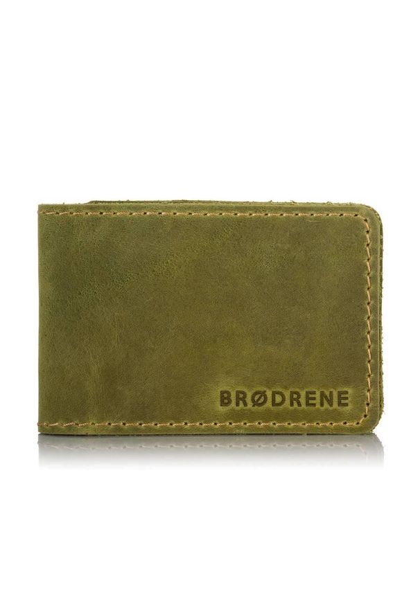 Skórzany cienki portfel slim wallet BRODRENE SW02 zielony. Kolor: zielony. Materiał: skóra