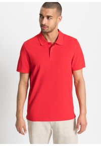 bonprix - Shirt polo z bawełny pique, krótki rękaw. Typ kołnierza: polo. Kolor: czerwony. Materiał: bawełna. Długość rękawa: krótki rękaw. Długość: krótkie