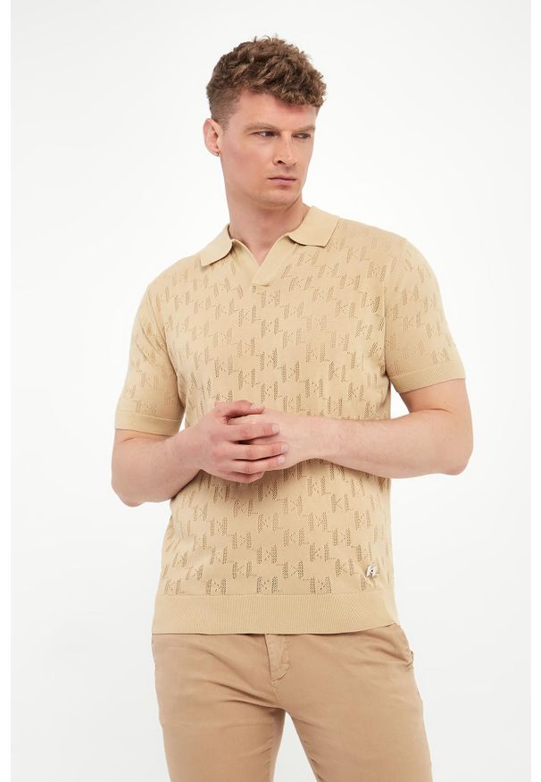 Karl Lagerfeld - Polo męskie z ażurowym logo KARL LAGERFELD. Typ kołnierza: polo. Wzór: ażurowy