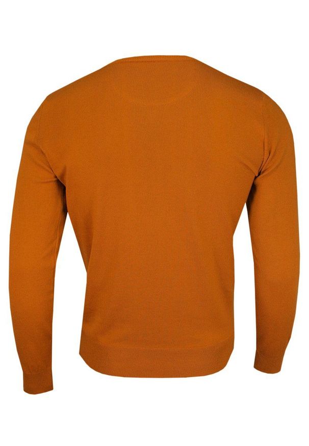 Pomarańczowy sweter MM Classic elegancki, na spotkanie biznesowe, z klasycznym kołnierzykiem