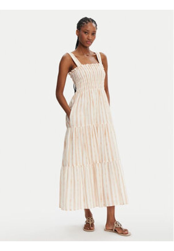 Seafolly Sukienka letnia Shirred 55402-DR Beżowy Regular Fit. Kolor: beżowy. Materiał: bawełna. Sezon: lato