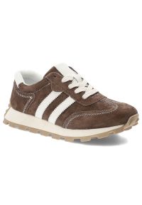 Sneakersy damskie S.Barski, sportowy fason sznurowanie stabilna podeszwa dobra przyczepność wygodna konstrukcja miękkie wnętrze, brązowe, LR61-7097. Okazja: na co dzień. Zapięcie: sznurówki. Kolor: brązowy. Materiał: jeans, zamsz. Szerokość cholewki: normalna #1