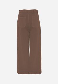 Renee - Brązowe Szerokie Jeansy High Waist z Bawełny Berinnessa. Okazja: na co dzień. Stan: podwyższony. Kolor: brązowy. Długość: krótkie. Styl: casual #6