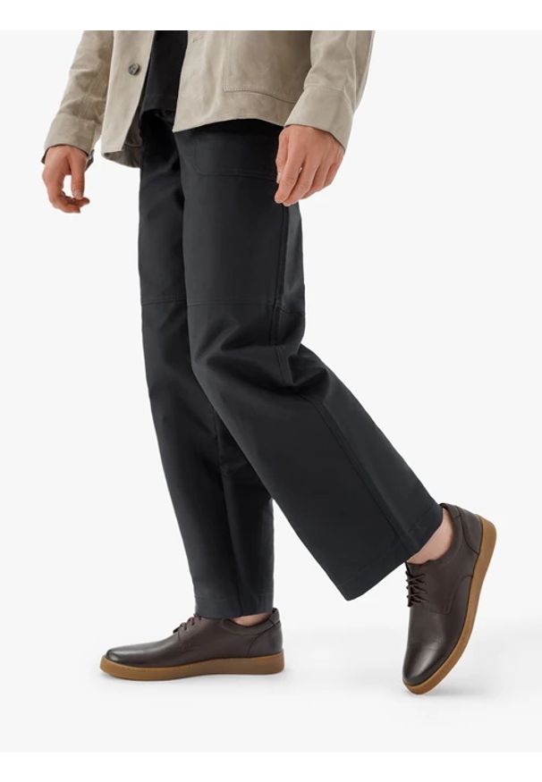 Ryłko - Brązowe casualowe półbuty męskie. Okazja: na co dzień. Kolor: brązowy. Materiał: skóra, materiał, jeans. Obcas: na płaskiej podeszwie. Styl: casual