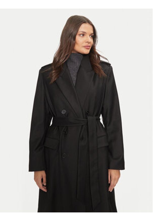IVY & OAK - IVY OAK Płaszcz wełniany Colette IO111134 Czarny Oversize. Kolor: czarny. Materiał: wełna, syntetyk