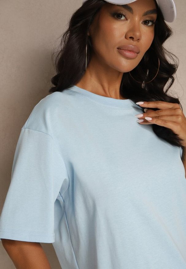 Renee - Jasnoniebieski Basicowy T-shirt z Bawełny Meranissea. Kolor: niebieski. Materiał: bawełna
