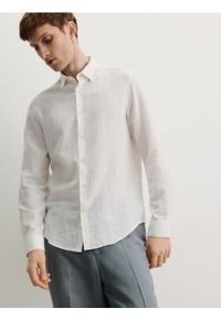 Reserved - Koszula regular fit z domieszką lnu - złamana biel. Materiał: len #1