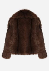 Born2be - Brązowa Oversizowa Kurtka Futerko z Szerokim Kołnierzem Lenelle. Okazja: na co dzień, na imprezę. Typ kołnierza: golf. Kolor: brązowy. Materiał: futro. Styl: casual, elegancki #2