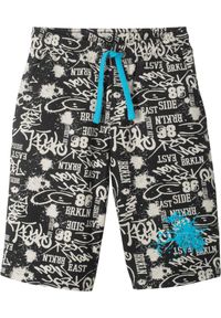 bonprix - Bermudy dresowe z czystej bawełny organicznej. Kolor: czarny. Materiał: bawełna, dresówka. Wzór: nadruk #1