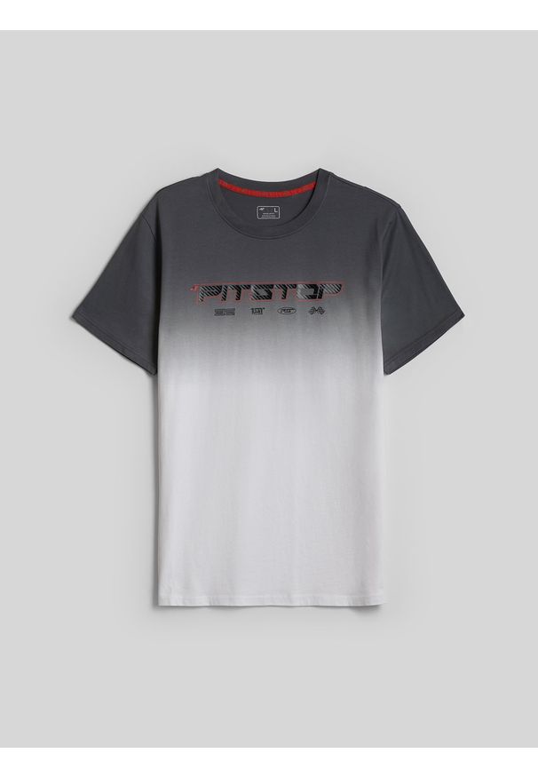 4f - 4F T-shirt regular z nadrukiem męski - biały L. Okazja: na co dzień, do pracy, na spacer. Kolor: biały. Materiał: jeans, dzianina, bawełna, dresówka, materiał, jersey. Wzór: nadruk. Styl: casual, klasyczny