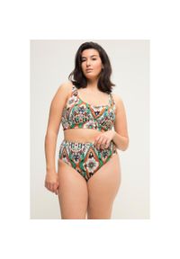 ULLA POPKEN - Damskie Figi od bikini wysoki stan print na całej powierzchni. Stan: podwyższony. Kolekcja: plus size. Kolor: beżowy. Materiał: elastan, poliamid, materiał. Wzór: nadruk