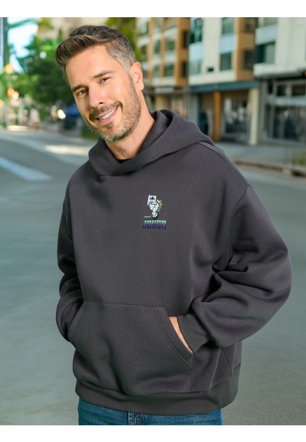 Sinsay - Bluza z kapturem Joker - szary. Typ kołnierza: kaptur. Kolor: szary. Długość: długie. Wzór: nadruk, napisy