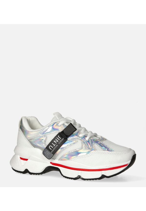 Casu - Białe buty sportowe sneakersy sznurowane casu 20g18/s. Kolor: srebrny, biały, wielokolorowy