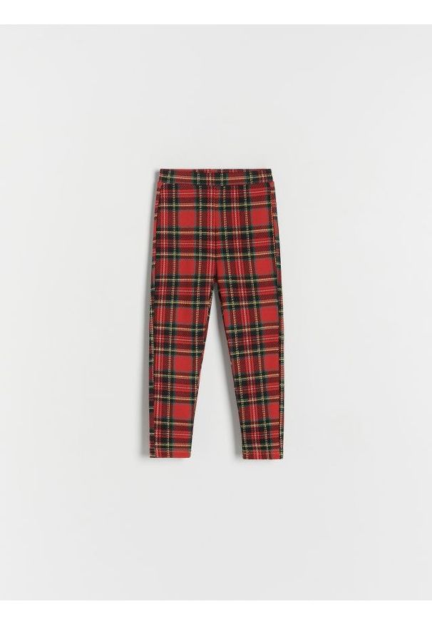 Reserved - Legginsy w kratę - czerwony. Kolor: czerwony. Materiał: dzianina, wiskoza