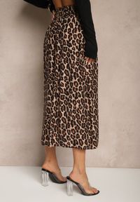 Renee - Beżowa Rozkloszowana Spódnica z Wiskozy w Panterkę High Waist z Gumką w Talii Vimashira. Okazja: na spacer. Stan: podwyższony. Kolor: beżowy. Materiał: wiskoza. Wzór: motyw zwierzęcy. Sezon: lato #5