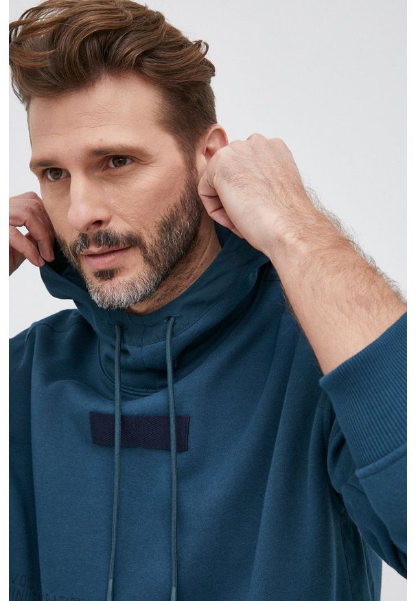 G-Star RAW - G-Star Raw Bluza męska z kapturem z nadrukiem. Typ kołnierza: kaptur. Kolor: niebieski. Materiał: poliester, dzianina. Wzór: nadruk