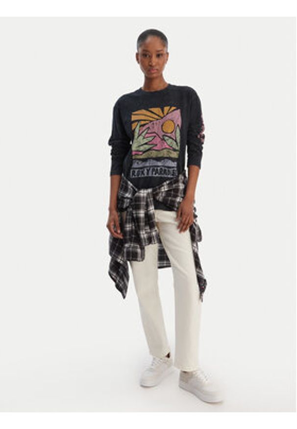 Roxy Bluzka Hangloose Washed ERJZT06028 Czarny Relaxed Fit. Kolor: czarny. Materiał: bawełna
