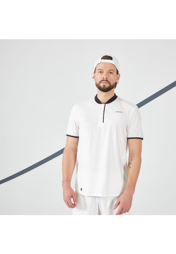 ARTENGO - Koszulka do tenisa z krótkim rękawem męska Artengo DRY+. Kolor: biały. Materiał: materiał, elastan, poliester. Długość rękawa: krótki rękaw. Długość: krótkie. Sport: tenis