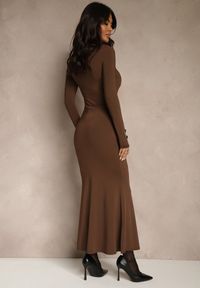 Renee - Brązowa Sukienka Koktajlowa z Wiskozą i Metaliczną Klamrą przy Dekolcie Refire. Okazja: na imprezę. Kolor: brązowy. Materiał: wiskoza. Styl: wizytowy. Długość: maxi #3