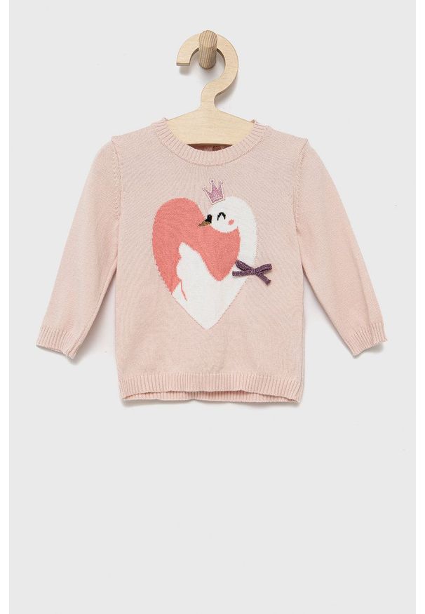 United Colors of Benetton sweter bawełniany dziecięcy kolor różowy lekki. Okazja: na co dzień. Kolor: różowy. Materiał: bawełna. Długość: krótkie. Styl: casual