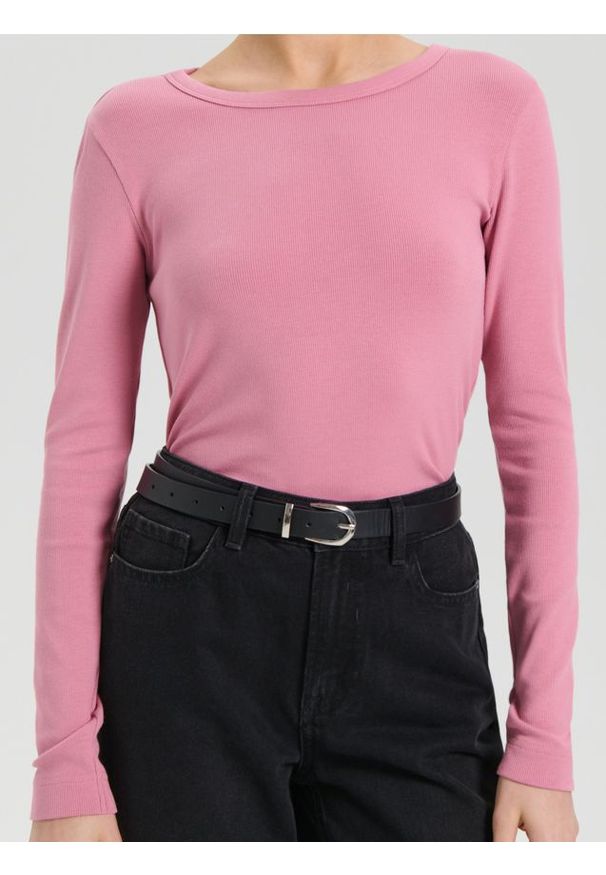 Sinsay - Koszulka z długimi rękawami - różowy. Kolor: różowy. Długość rękawa: długi rękaw. Długość: długie