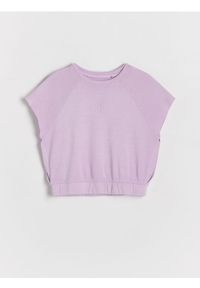 Reserved - T-shirt z wycięciem - fioletowy. Kolor: fioletowy. Materiał: dzianina #1