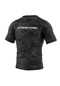 Koszulka Męska na siłownię rashguard MMA EXTREME HOBBY HAVOC. Kolor: czarny. Materiał: elastan, poliester. Długość rękawa: krótki rękaw. Długość: krótkie. Sport: fitness