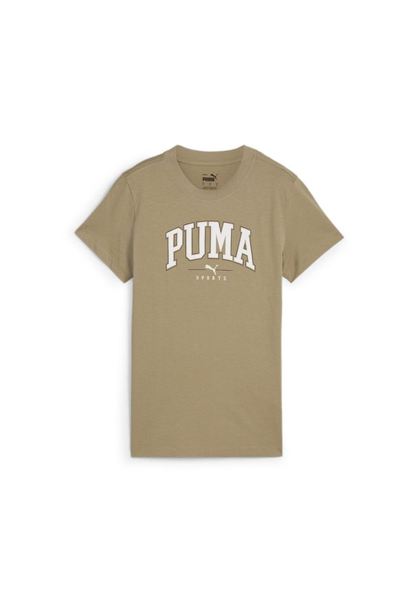 Puma - Damska koszulka z nadrukiem PUMA SQUAD PUMA Oak Branch Beige. Kolor: beżowy. Wzór: nadruk