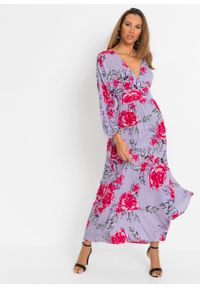 Długa sukienka bonprix kremowy bez w kwiaty. Kolor: fioletowy. Wzór: kwiaty. Styl: elegancki. Długość: maxi #6