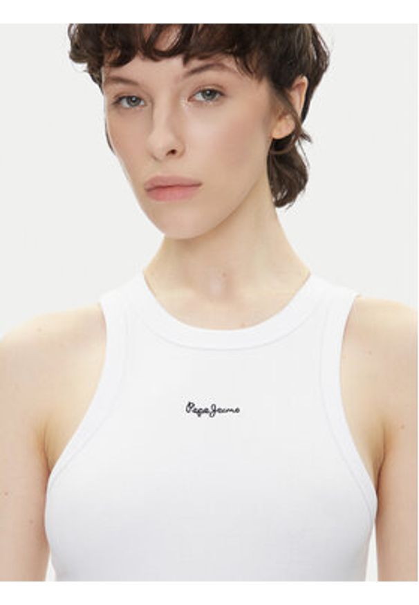 Pepe Jeans Top Marian PL506035 Biały Slim Fit. Kolor: biały. Materiał: bawełna
