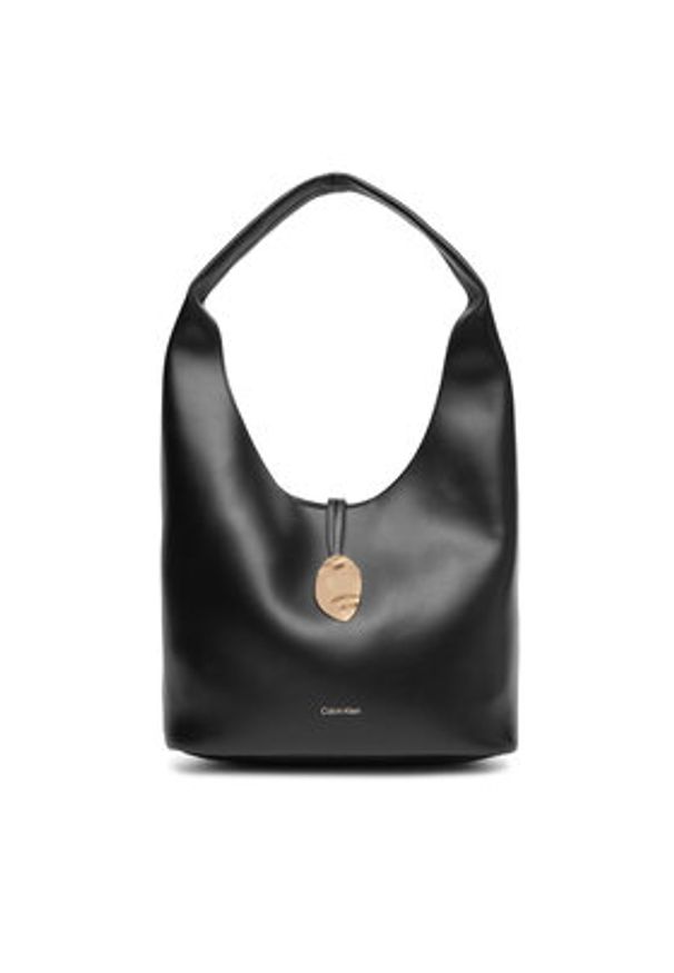 Calvin Klein Jeans Torebka Stone Lock Slouchy Small Shoulde LV04K3176G Czarny. Kolor: czarny. Materiał: skórzane