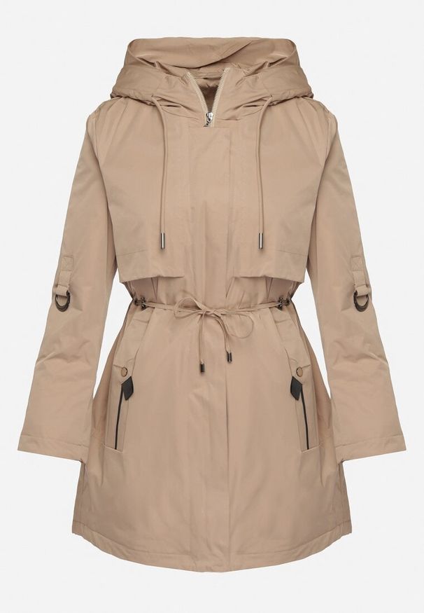 Born2be - Beżowa Kurtka Parka z Kapturem Ściągana Troczkami z Regulowanymi Rękawami Terilles. Okazja: na co dzień. Typ kołnierza: kaptur. Kolor: beżowy. Materiał: jeans. Styl: casual, elegancki