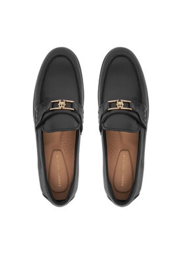 TOMMY HILFIGER - Tommy Hilfiger Loafersy Th Logo Leather Loafer FW0FW08705 Czarny. Kolor: czarny. Materiał: skóra