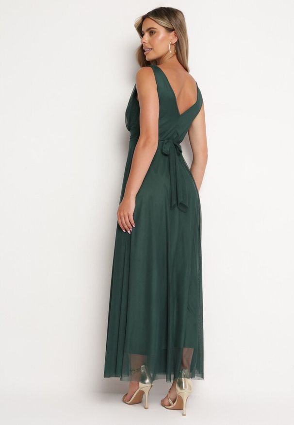 Born2be - Zielona Sukienka Koktajlowa z Tiulowym Dołem Elasoria. Kolor: zielony. Materiał: tiul. Styl: wizytowy