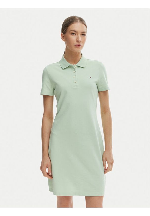 TOMMY HILFIGER - Tommy Hilfiger Sukienka codzienna WW0WW43228 Zielony Slim Fit. Okazja: na co dzień. Kolor: zielony. Materiał: bawełna. Typ sukienki: proste. Styl: casual