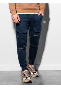 Ombre Clothing - Spodnie męskie dresowe joggery - granatowe P901 - L. Kolor: niebieski. Materiał: dresówka #4