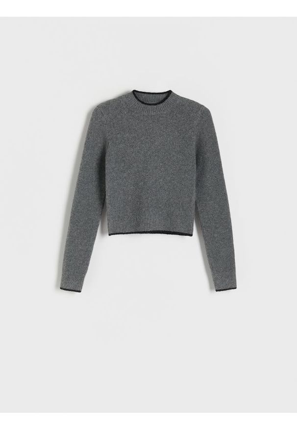 Reserved - Sweter z kontrastową wstawką - ciemnoszary. Kolor: szary. Materiał: dzianina. Wzór: gładki