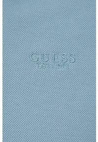 Guess polo bawełniane kolor niebieski gładki. Typ kołnierza: polo. Kolor: niebieski. Materiał: bawełna. Długość: krótkie. Wzór: gładki #4