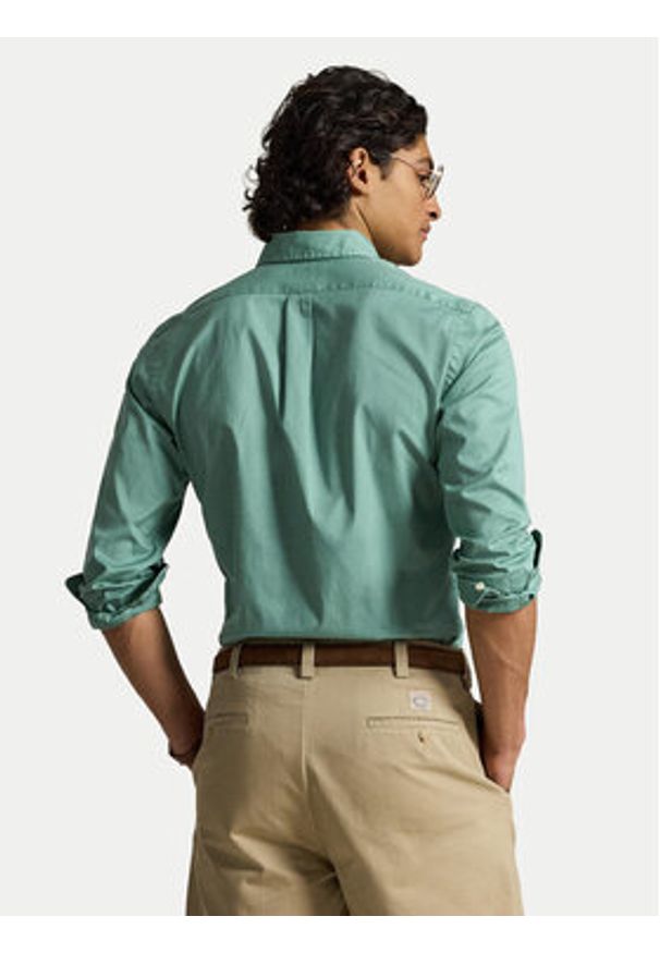 Polo Ralph Lauren Koszula 710B20512009 Zielony Custom Fit. Typ kołnierza: polo. Kolor: zielony. Materiał: bawełna