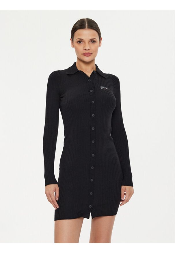 Tommy Jeans Sukienka dzianinowa Script DW0DW18481 Czarny Slim Fit. Kolor: czarny. Materiał: syntetyk