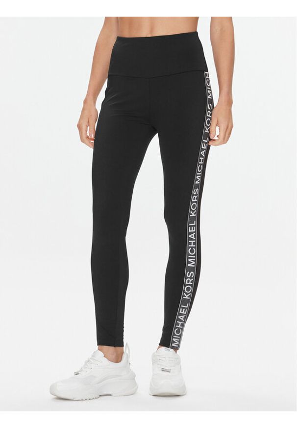 MICHAEL Michael Kors Legginsy Logo Tape MF330IH1RE Czarny Slim Fit. Kolor: czarny. Materiał: syntetyk