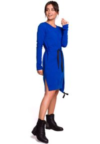 MOE - Chabrowa Casualowa Sukienka w Stylu Bluzy. Okazja: na co dzień. Kolor: niebieski. Materiał: bawełna, elastan. Styl: casual