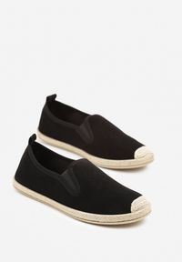 Renee - Czarne Espadryle ze Zdobieniami z Plecionki i Elastycznymi Wstawkami Nitaziela. Okazja: na co dzień. Kolor: czarny. Materiał: jeans. Wzór: aplikacja. Styl: elegancki, casual #6