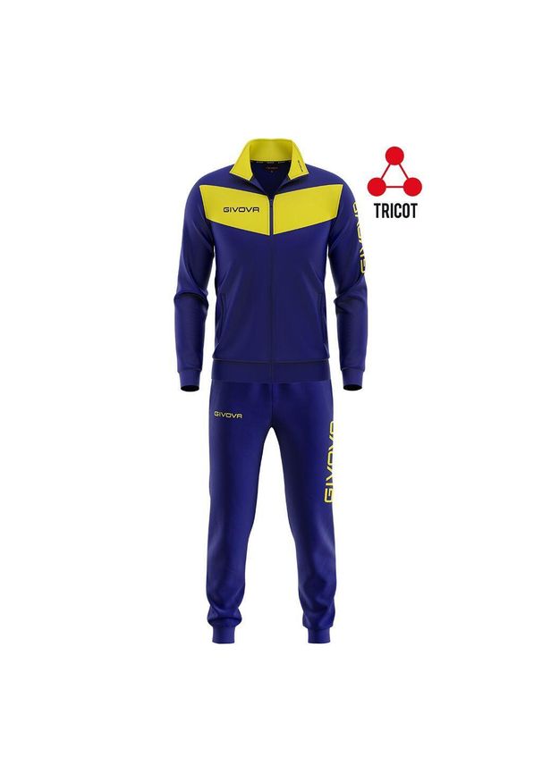 Dres piłkarski dla dzieci Givova Tuta Visa granatowo-żółty. Kolor: niebieski. Materiał: dresówka. Styl: sportowy