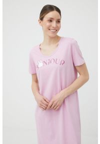 Women Secret - women'secret koszula nocna bawełniana RIVIERA kolor różowy bawełniana. Kolor: różowy. Materiał: bawełna. Długość: krótkie. Wzór: nadruk