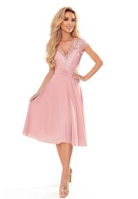 Numoco - Zjawiskowa Sukienka z Koronkową Górą - Różowa. Kolor: różowy. Materiał: koronka #1