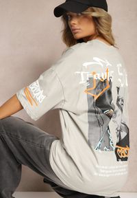 Renee - Szara Koszulka T-shirt Oversize z Nadrukiem z Elastycznej Bawełny Taralise. Kolor: szary. Materiał: bawełna. Wzór: nadruk. Sezon: lato #1