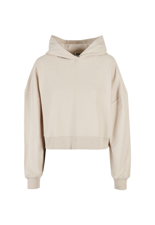 Damska krótka bluza z kapturem w prążki Urban Classics Oversized GT. Typ kołnierza: kaptur. Kolor: beżowy. Materiał: prążkowany. Długość: krótkie. Wzór: prążki